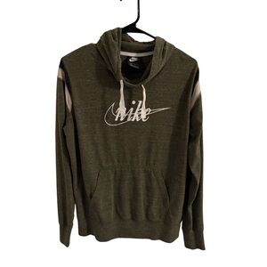 Nike Script Logo Hoodie Men’s XL Olive Green Pullover Sweatshirt